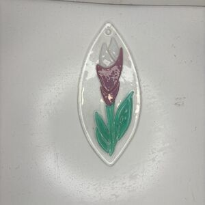 Iridescent Pink/Purple Tulip Flower Stained Glass Ornament Sun Catcher Spring 6”